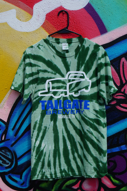 Truck Logo T-Shirt in Green Tie-Dye
