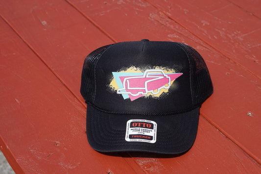 Logo Trucker Hat in Black Geometric