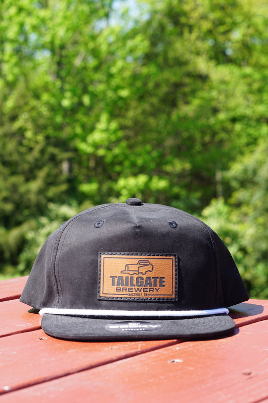 Leather Logo Rope Hat in Black