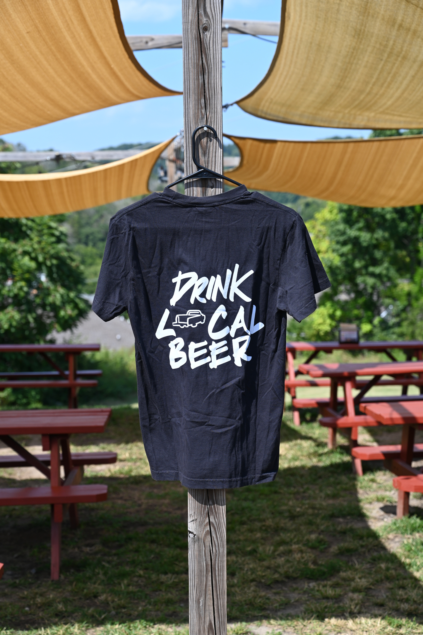 Drink Local Beer Truck Logo Pocket Tee