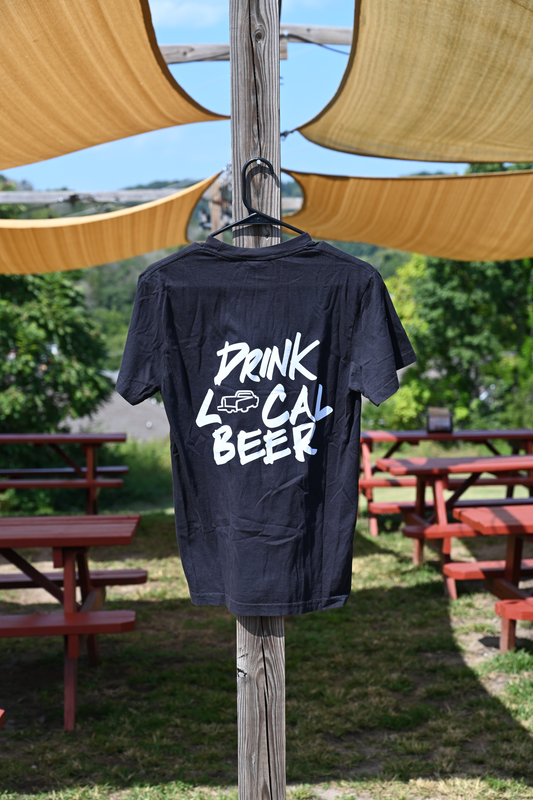 Drink Local Beer Truck Logo Pocket Tee