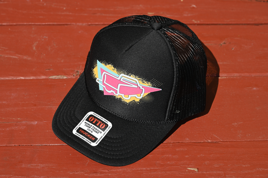 Logo Trucker Hat in Black Geometric